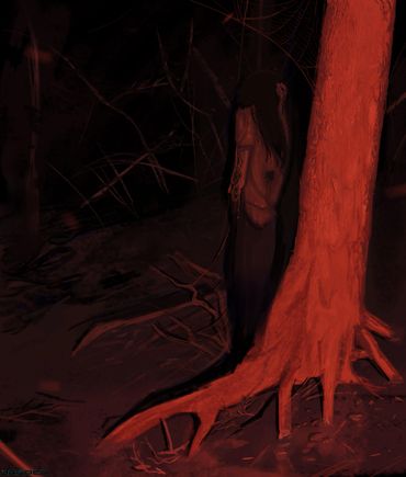 A zombie caught in the woods at night on a trail camera
