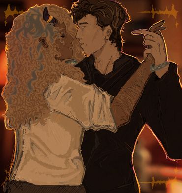 Two lovers dancing and almost kissing