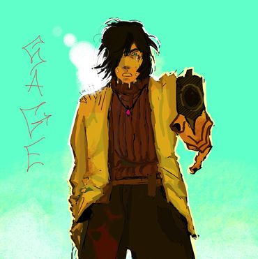 A part robot scientist pointing a gun at the viewer