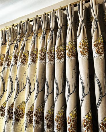 Hand sewn triple pinch pleat curtains, lined and interlined