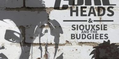 Graffiti art of Cure Heads and Siouxsie and the Budgiees on a brick wall.