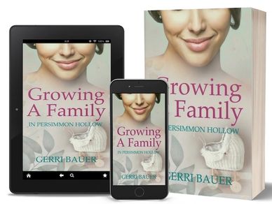 Group of three Growing A Family in Persimmon Hollow book covers: ebook, tablet, and paperback.
