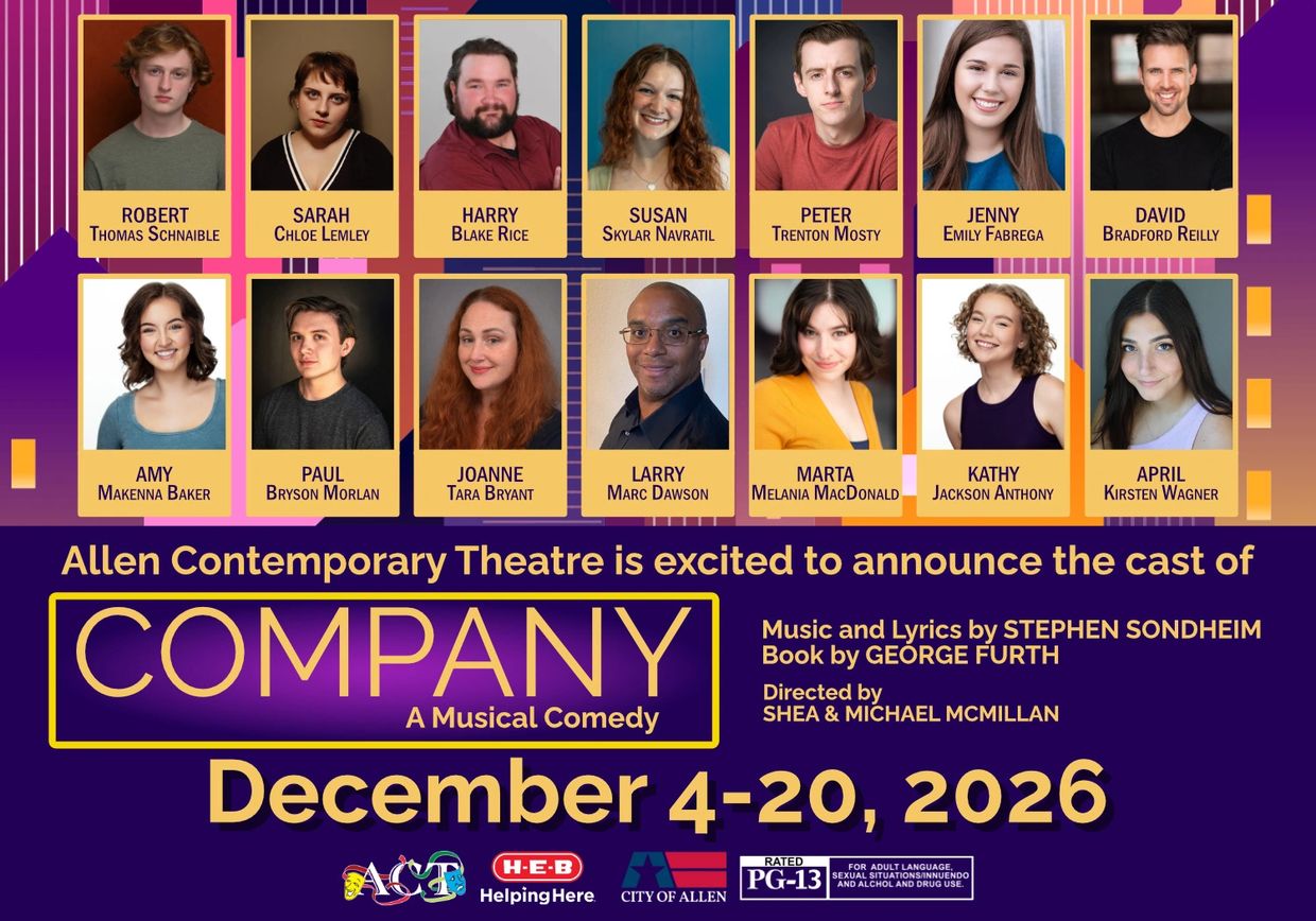Cast announcement for Allen Contemporary Theatre's musical Company in December 2026.