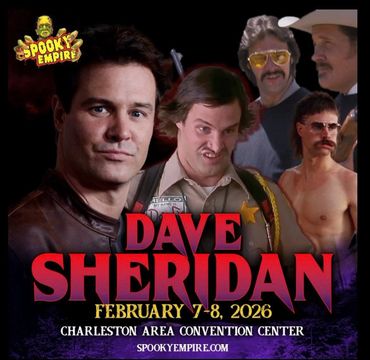 Dave Sheridan fan event poster for February 7-8, 2026 at Charleston Area Convention Center.