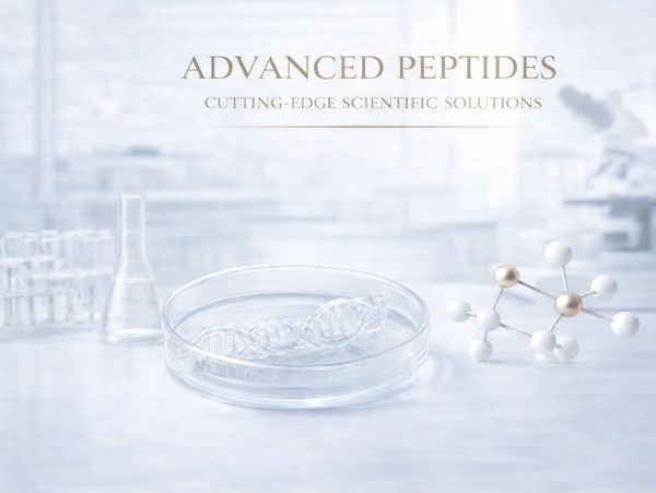 Scientific lab setup with DNA model and molecular structure representing advanced peptides.