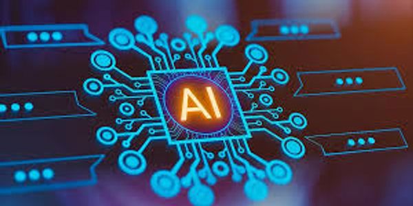 Digital AI chip glowing with circuit connections.
