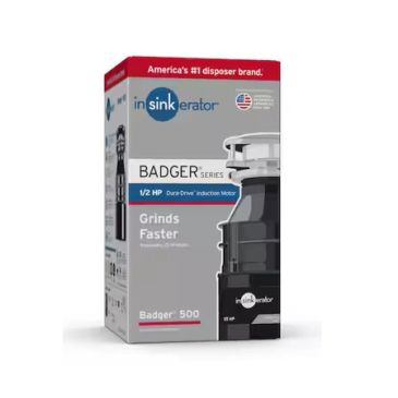 InSinkErator Badger 500 garbage disposal unit packaging.