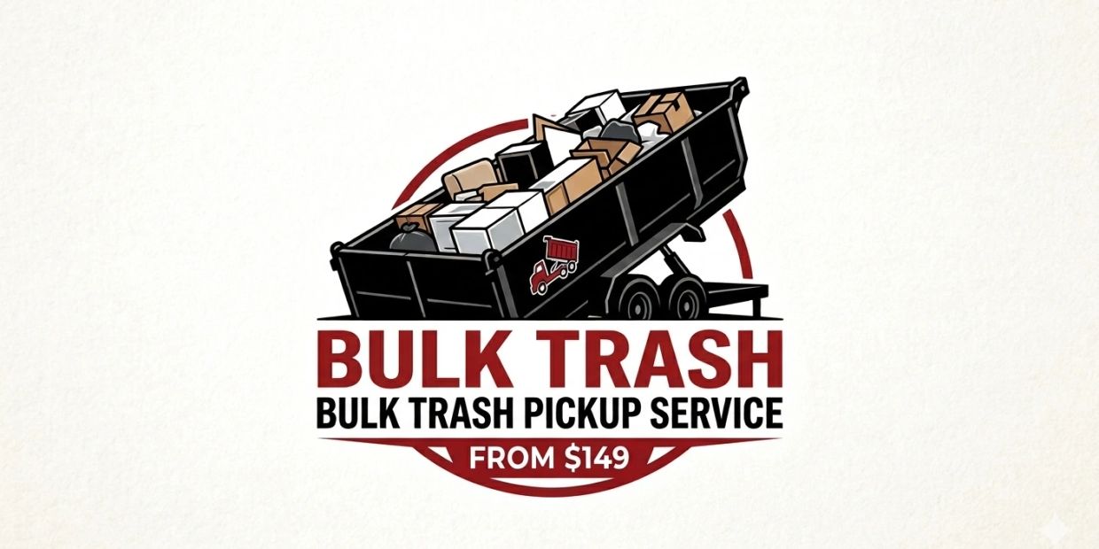 Bulk trash pickup service logo with price.