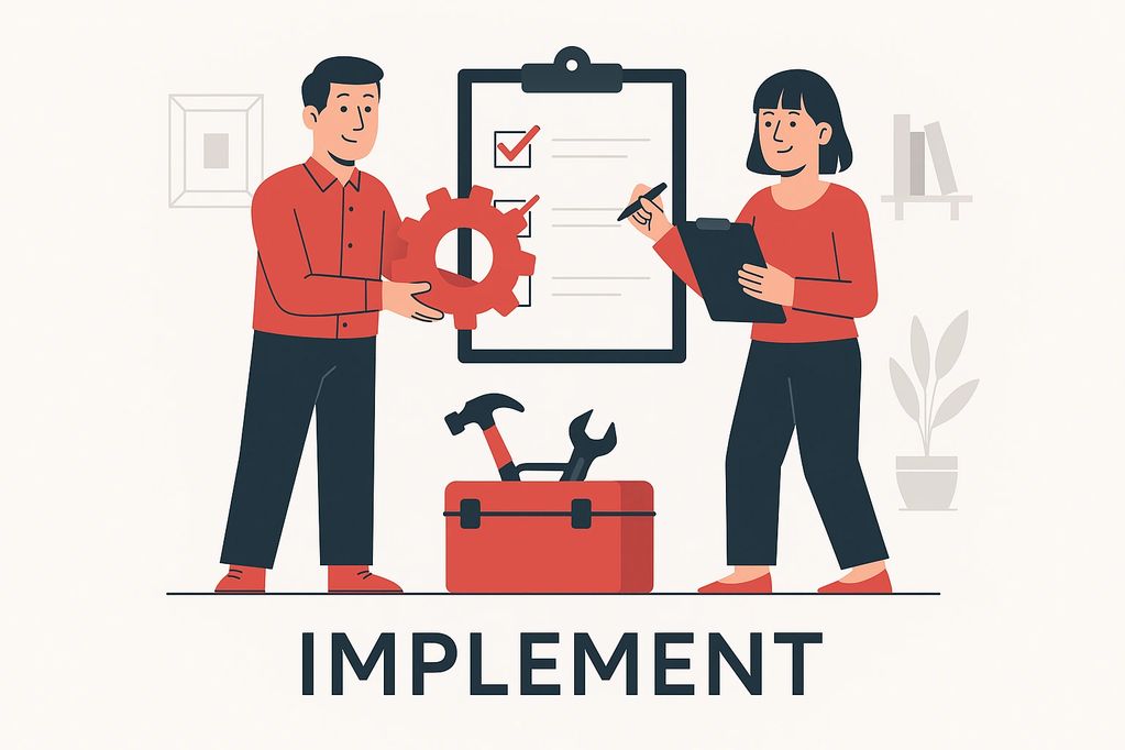 Implement. We'll work alongside your team to build these changes into your workflows and make tweaks