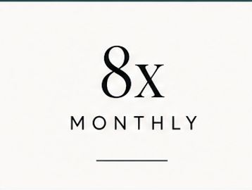 Text reading '8x Monthly' on white background.