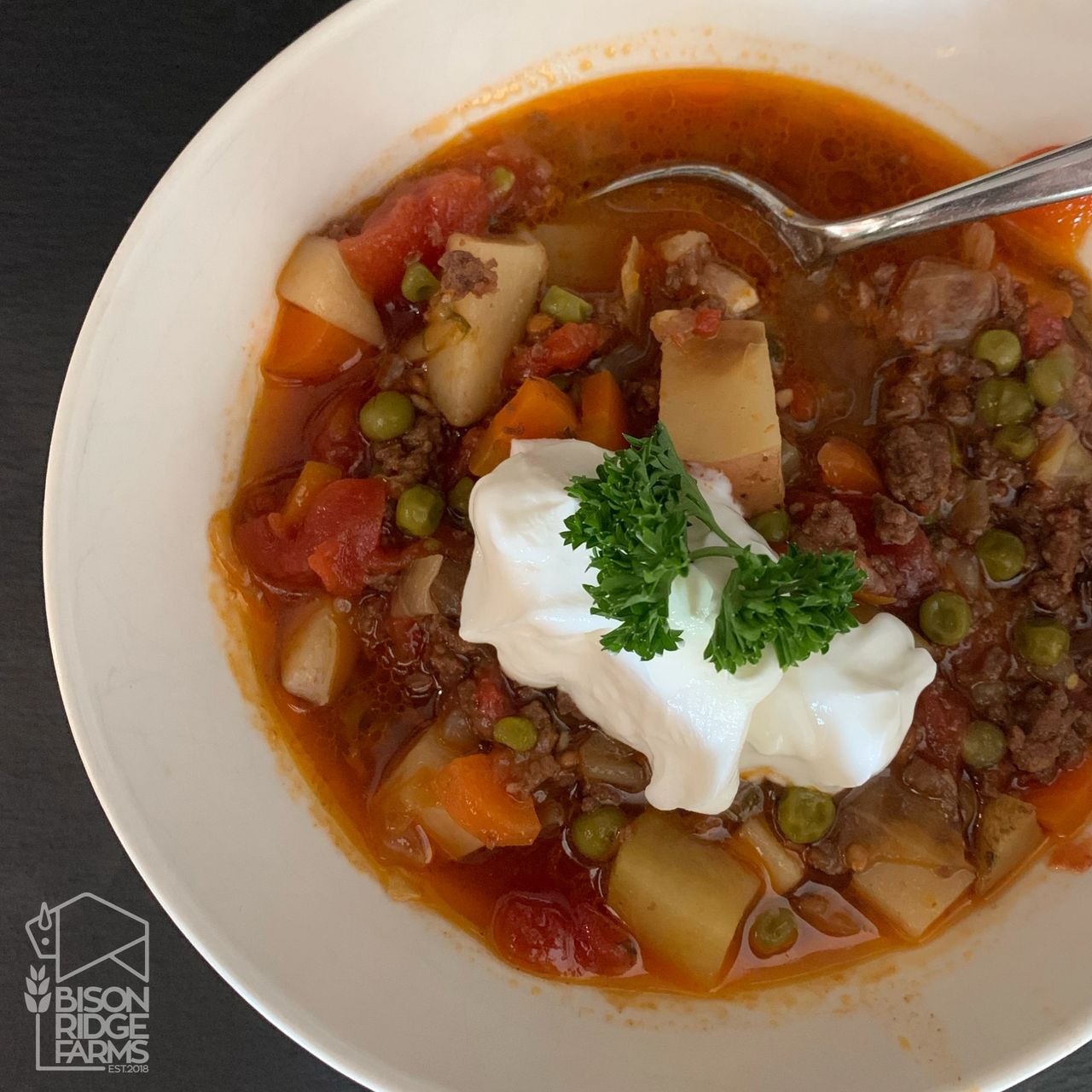 Bison Hamburger soup with sour cream