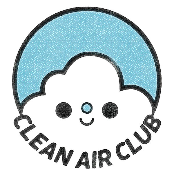 Logo of Clean Air Club with a smiling cloud and blue sky.