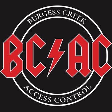 Logo for Burgess Creek Access Control with bold red letters and a lightning bolt.