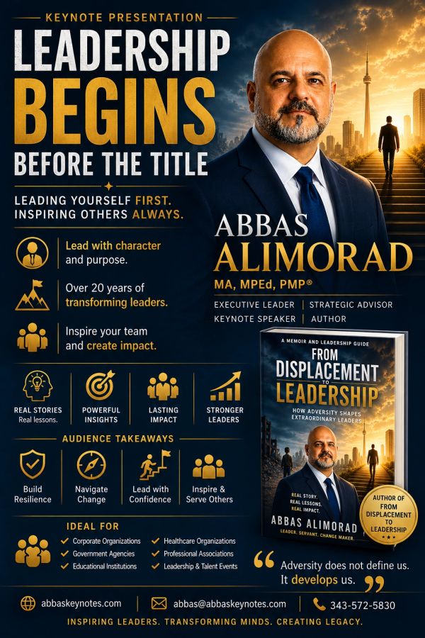 Keynote presentation by Abbas Alimorad on leadership and inspiring others.