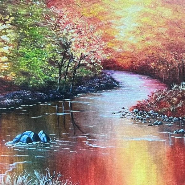 Original oil painting of an autumn river scene "My Dad's fly fishing spot"