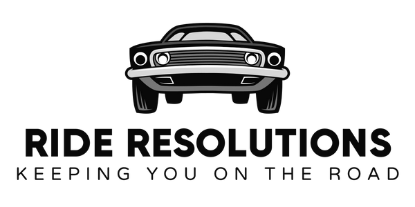 Front view of a classic car with the text 'Ride Resolutions' below it.