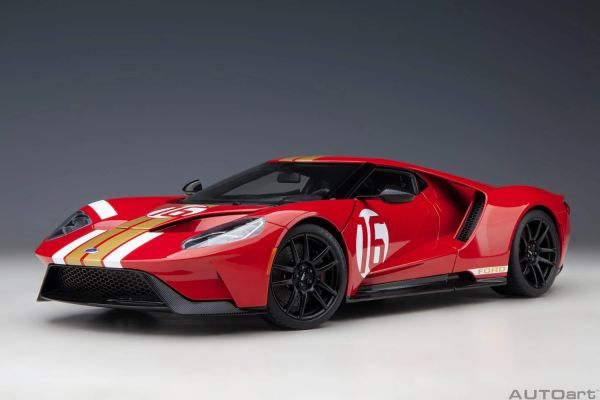 2022 FORD GT ALAN MANN HERITAGE EDITION RED WITH GOLD 1:18 by AUTOart 72927