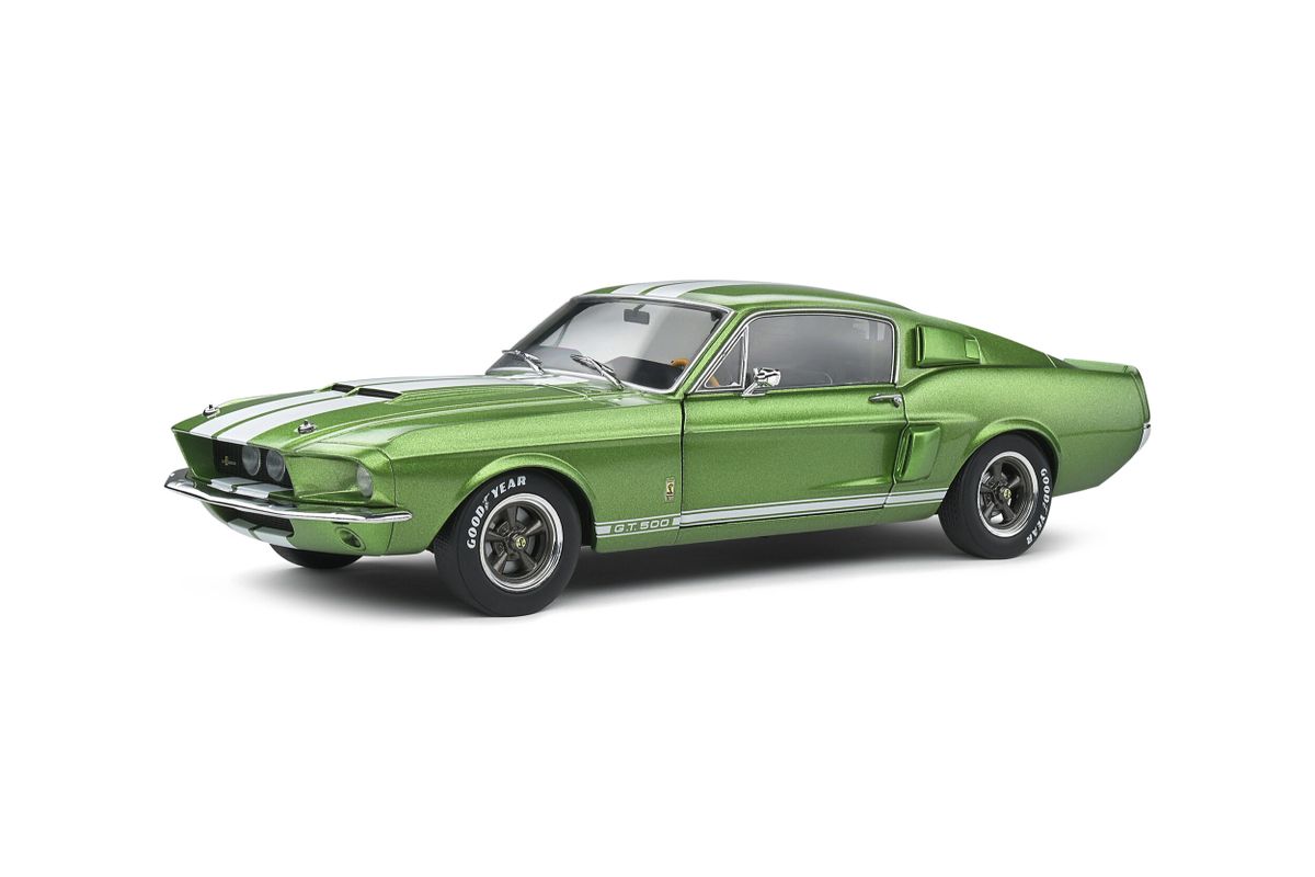 1967 FORD MUSTANG SHELBY GT500 LIME GREEN WHITE STRIPES 118 BY SOLIDO