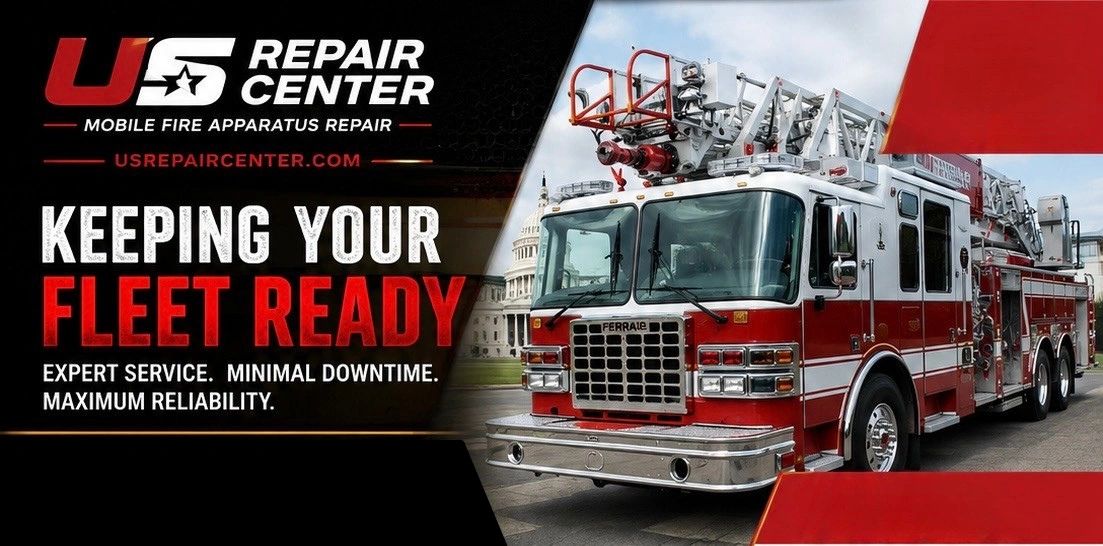 Fire truck repair service advertisement.