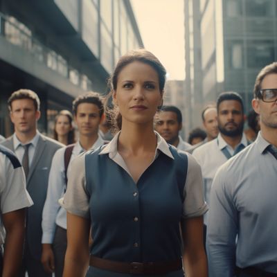 Group of workers walking together in a city
