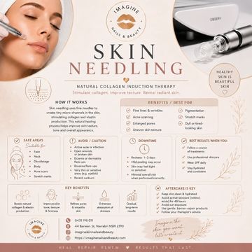 Infographic on skin needling benefits, process, and aftercare tips for healthy skin.