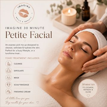 Woman enjoying a relaxing 30-minute facial treatment.
