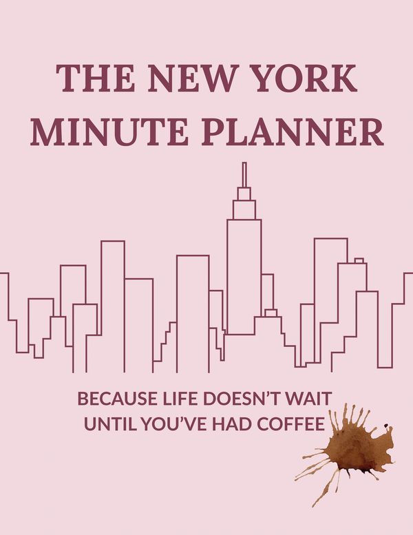 Planner cover with NYC skyline and coffee splash.