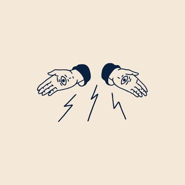 Logo art of two hands with an eye in each pam and lightening bolts