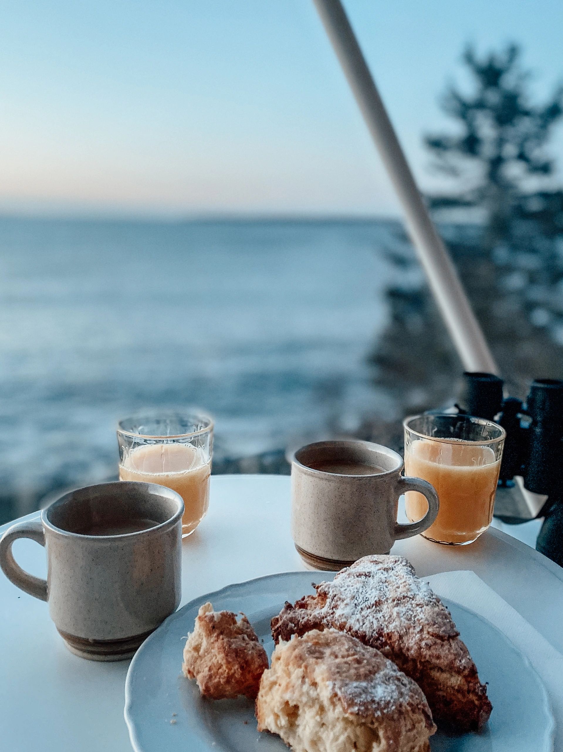Breakfast in The Lookout Nova Scotia glamping dome with incredible ocean views and sunrises.