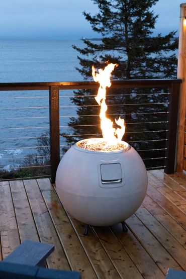 Nova scotia glamping dome with fire pit overlooking the ocean