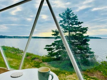 NS Dome coffee table, coffee and ocean view