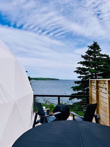 NS Dome with hot tub, muskoka chairs and ocean view