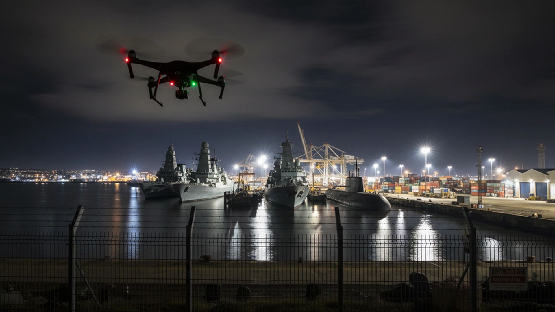 Image of drone spying on a harbour