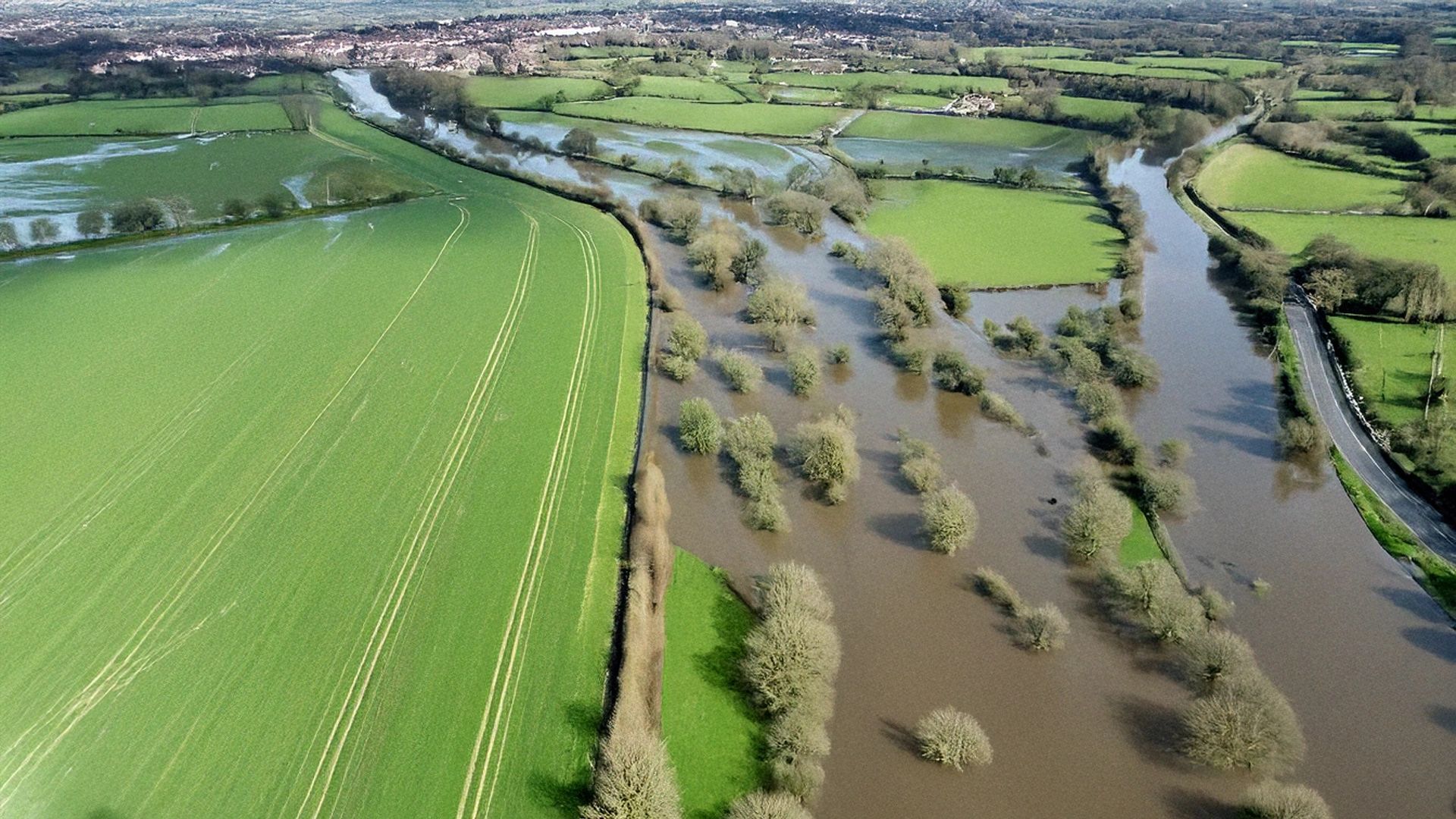 A panoramic view of a flooded valley