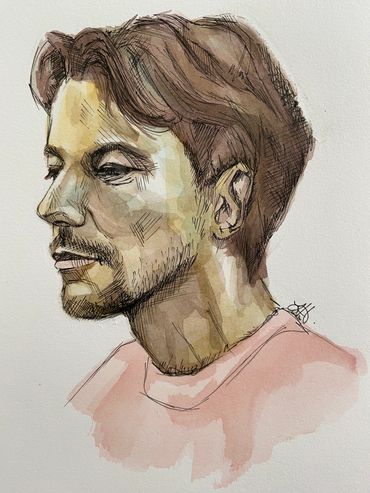 Watercolor and ink pen