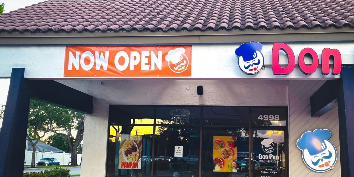 Don Pan bakery now open with colorful signage.
