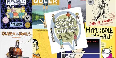 A collage of diverse graphic novels and comics covers.