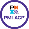 PMI-ACP certification logo with a colorful design and purple border.