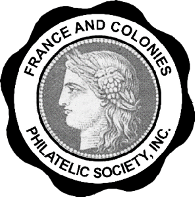 Logo of France and Colonies Philatelic Society, Inc. with a classical profile.