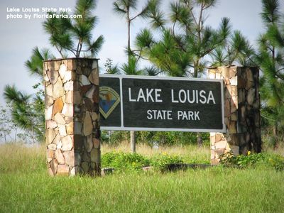 Lake Louisa State Park entrance sign.