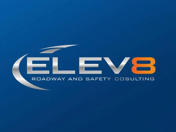 Logo for ELEV8 Roadway and Safety Consulting with blue and silver design.