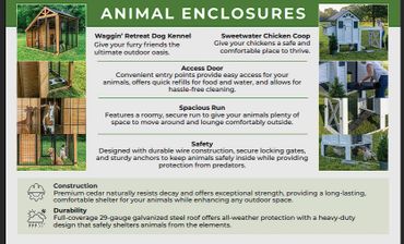 Diagram showcasing features of animal enclosures with images and text descriptions.