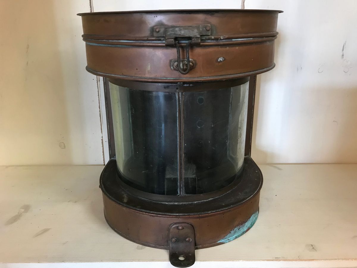 Antique Copper & Blue Glass Ship Mast Head Lantern