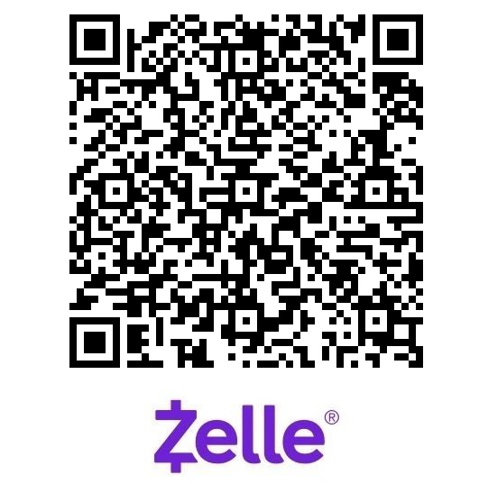 A QR code with the Zelle logo below it in purple.
