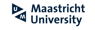 Logo of Maastricht University with blue geometric shapes and text.
