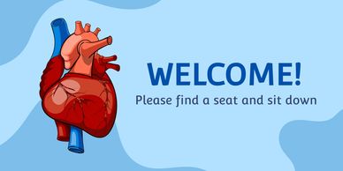 Welcome sign with a human heart illustration.