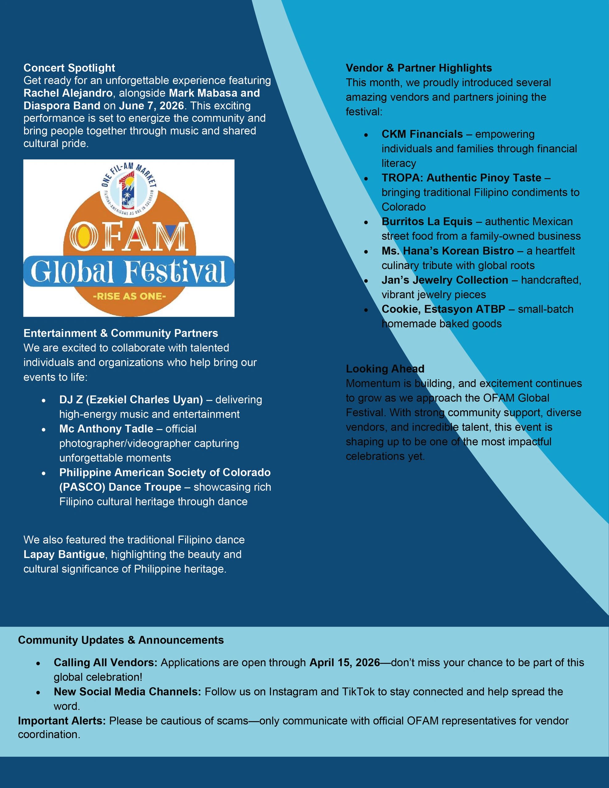 OFAM Global Festival announcement with concert, vendors, and community updates for 2026.