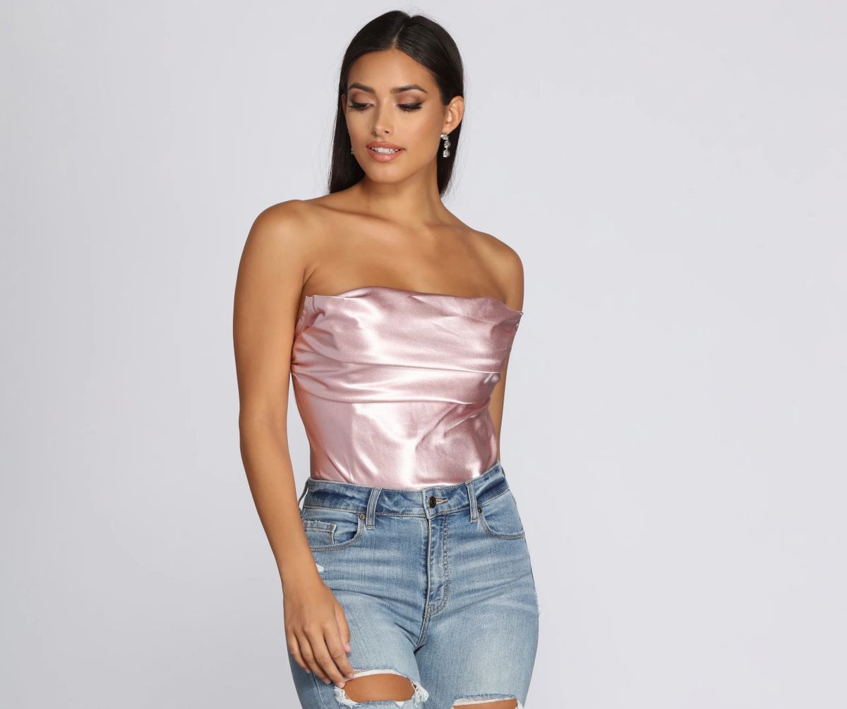 Sultry Satin Corset Crop Top (Size: XL, Color: PINK)