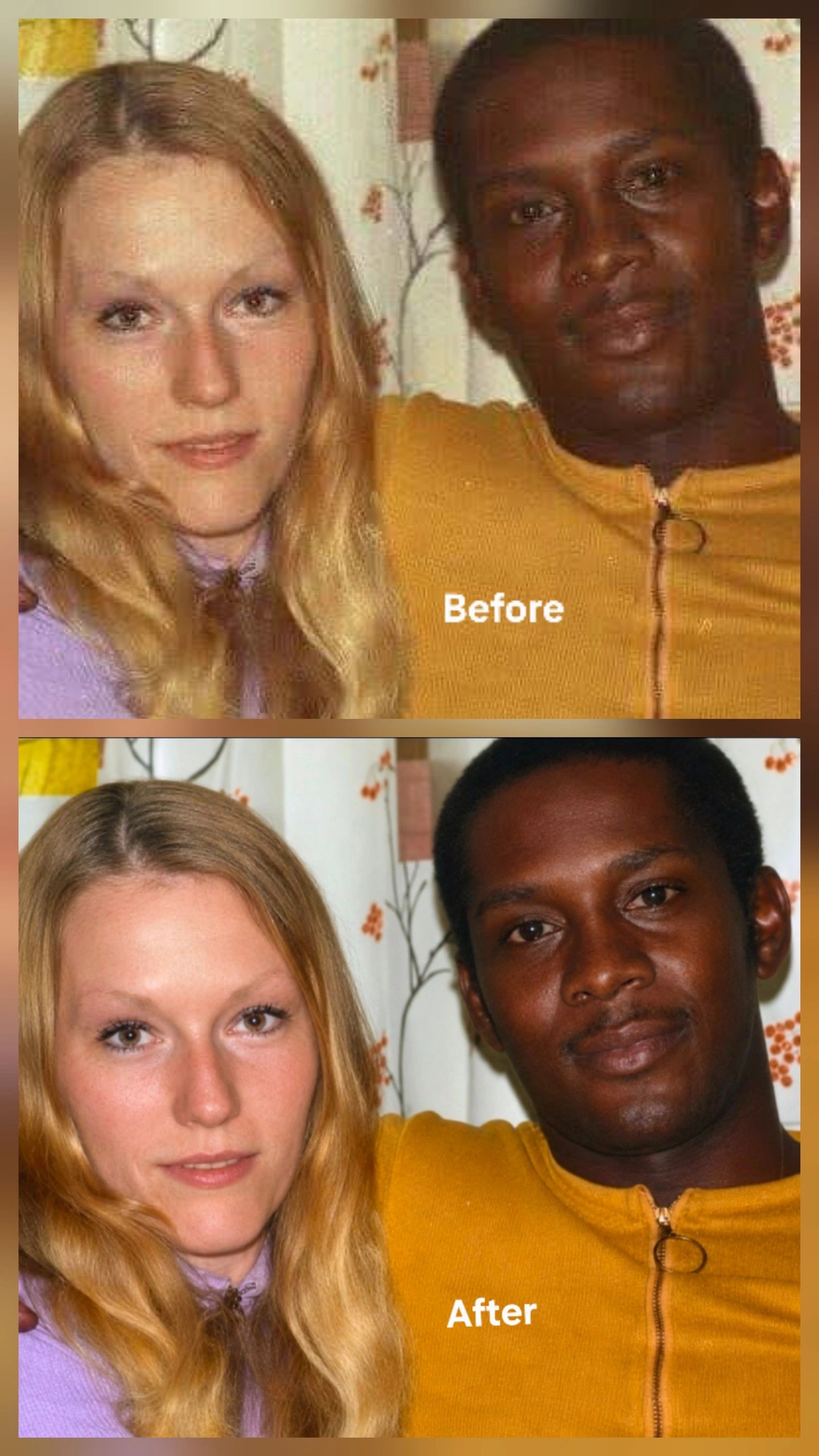 Before and after photo of a couple.