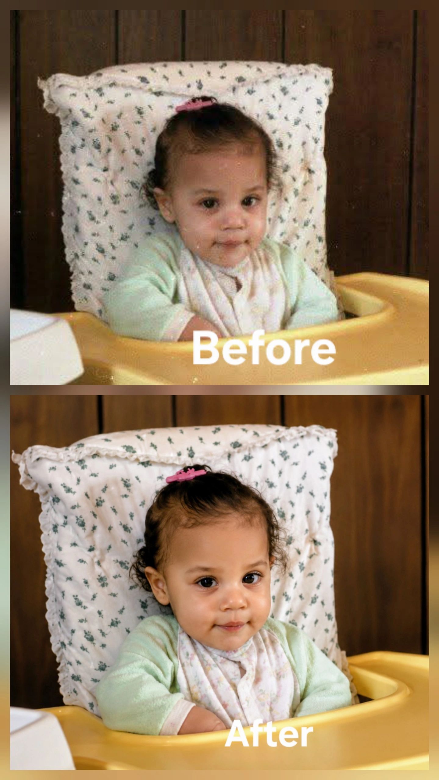 Before and after photos of a baby changing expression.